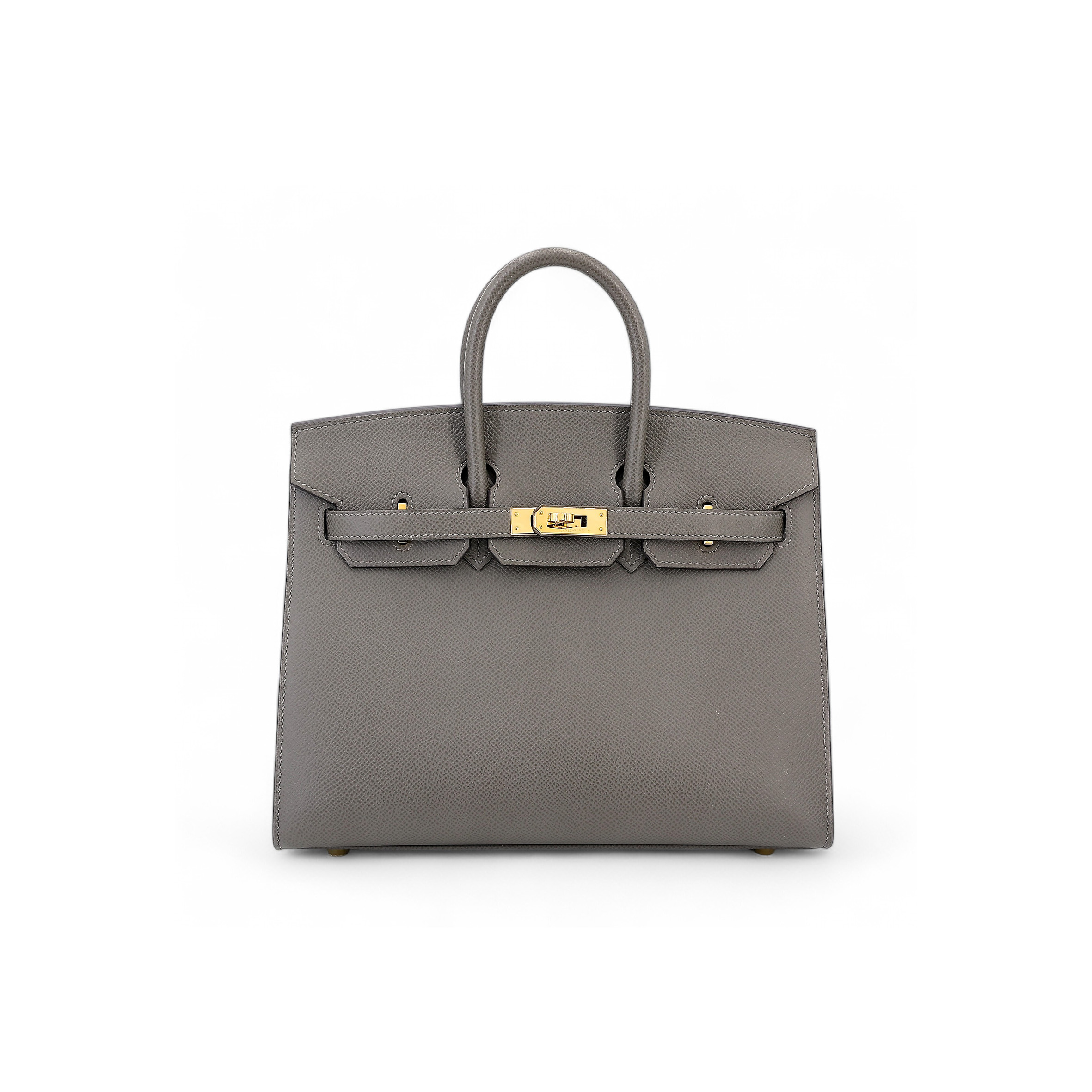 HERMES MASTER BIRKIN 25 EPSOM LEATHER PEWTER GREY GOLD BUCKLE LUXURY BAG 2935397569 (25*20*13cm)